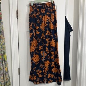 Amazon Women's Wide Leg Pants in Navy and Orange Floral